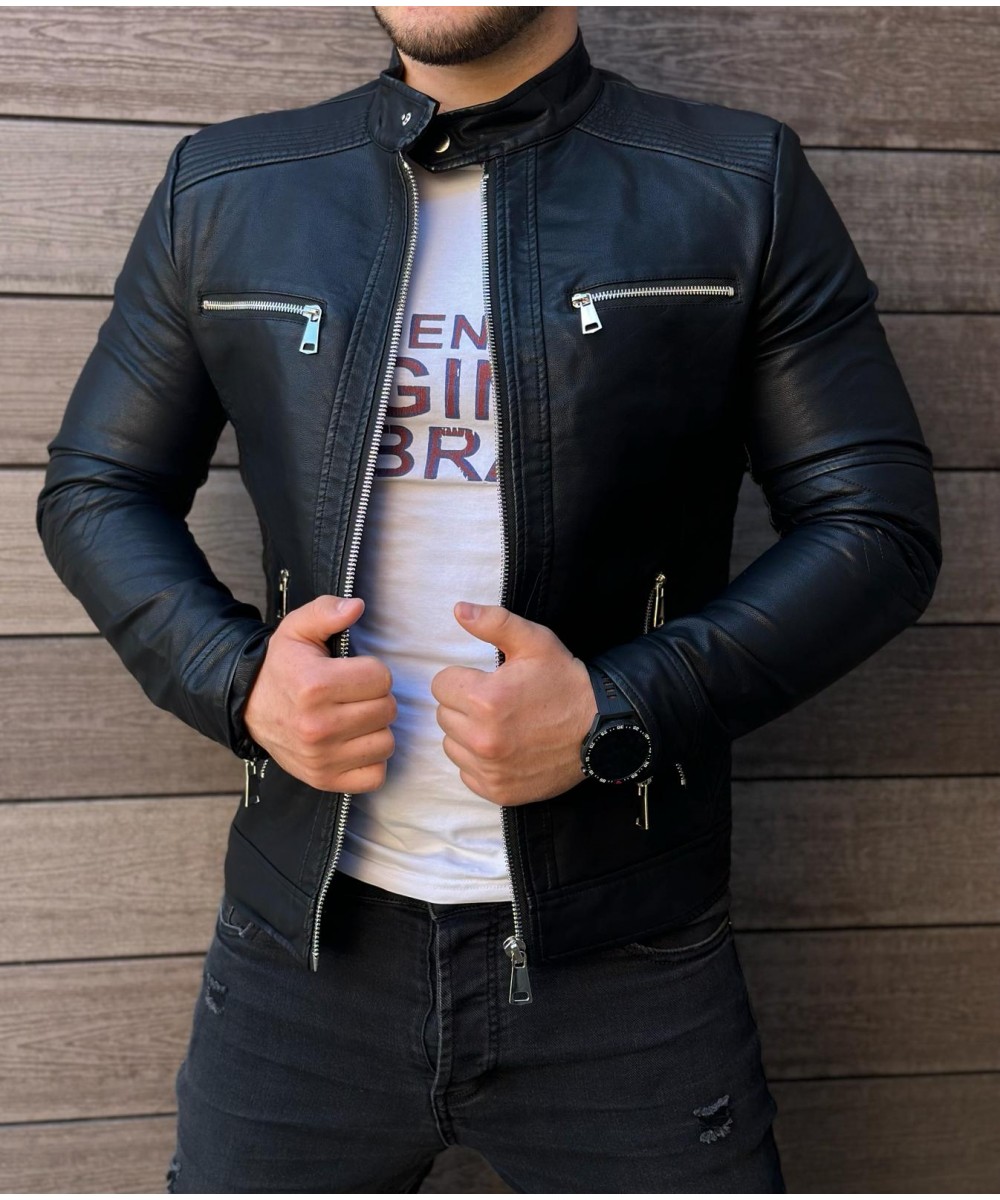 Мъжко  кожено яке black/черен