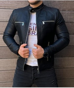 Мъжко  кожено яке black/черен