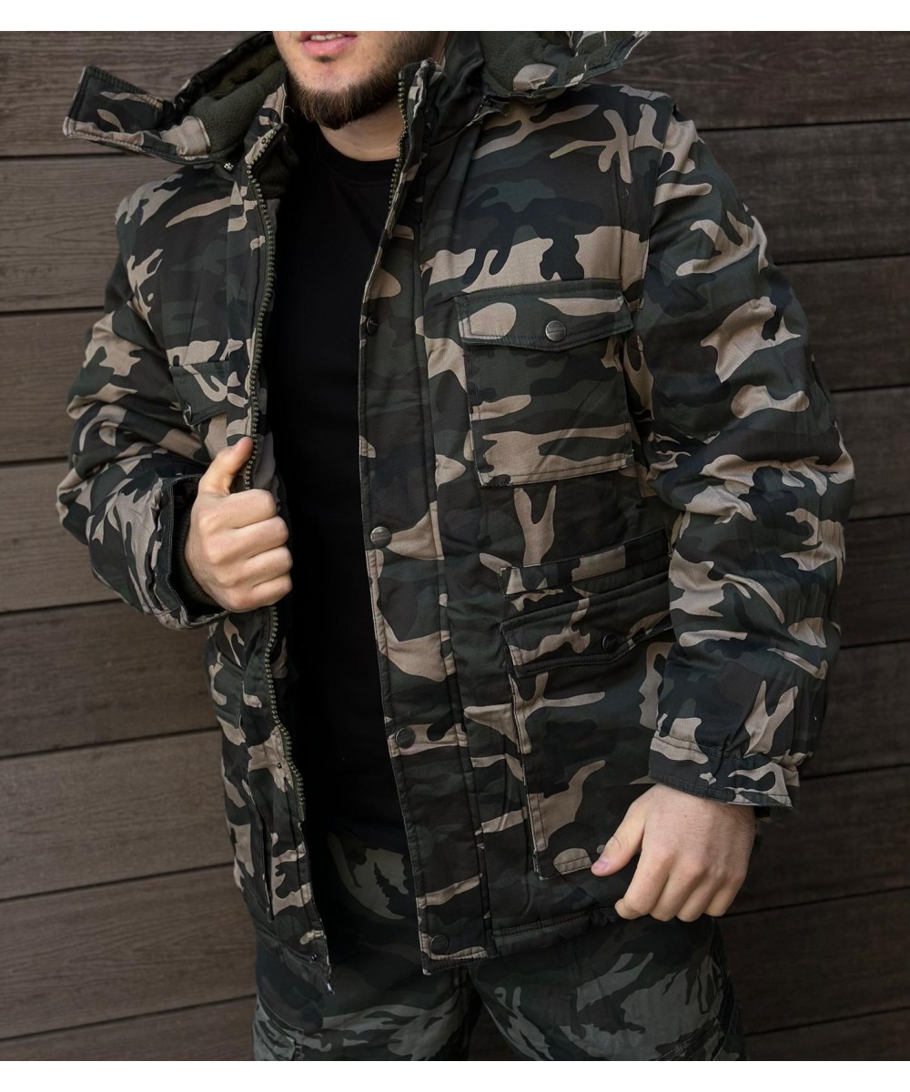 Камуфлажно зимно мъжко  яке сваляща качулка